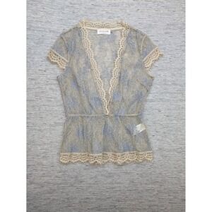 Rosemunde‎ Copenhagen Lace sheer Top Peplum Blouse Blue Beige Size 36 Small